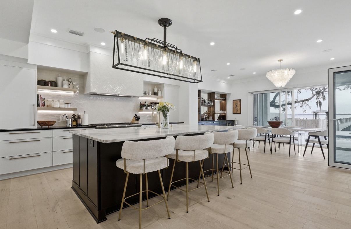 Remodeled kitchen with marble island