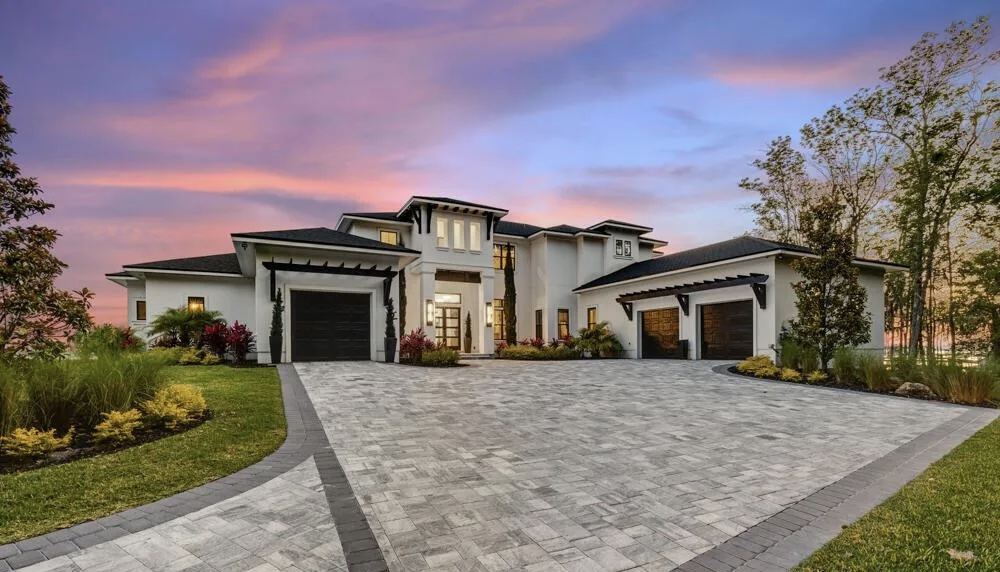 Freshly painted home exterior at dusk